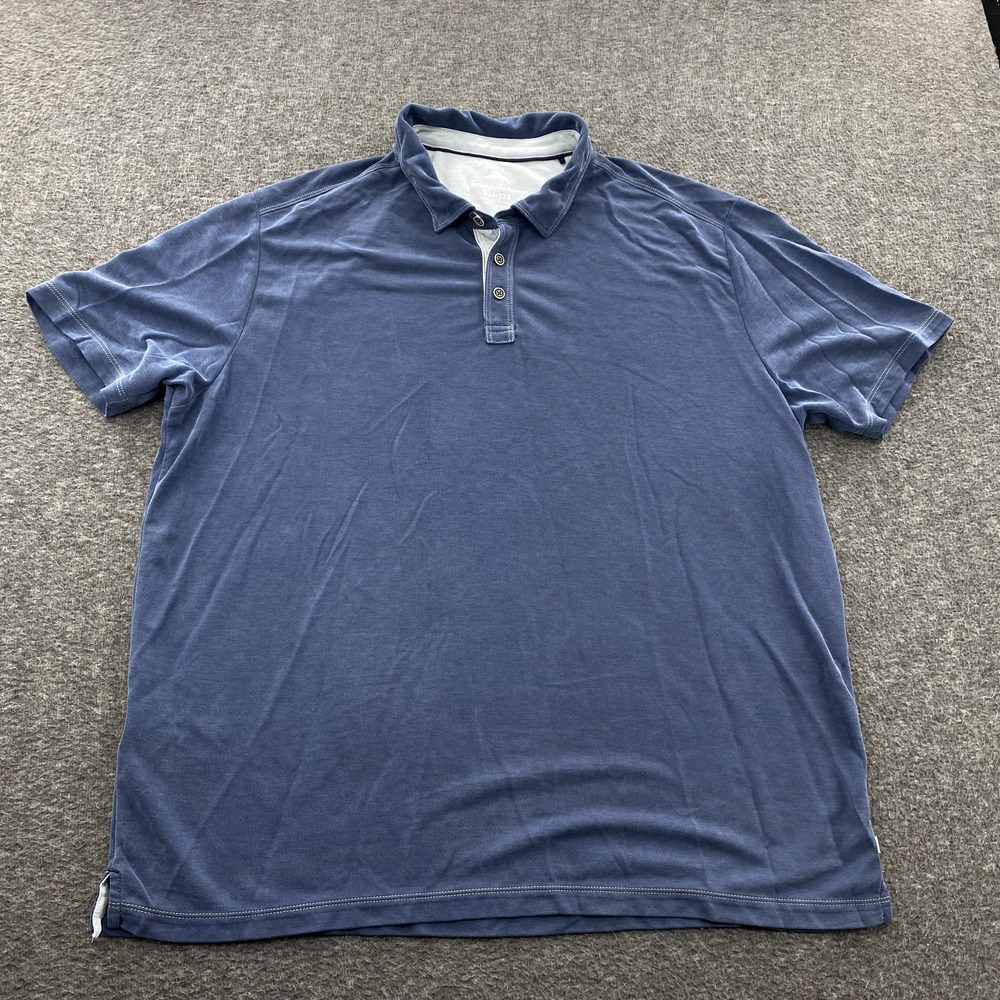 Tommy Bahama Polo Shirt Mens 2XL Blue Beach Vacation Stretch Classic‎ SS *Flaw